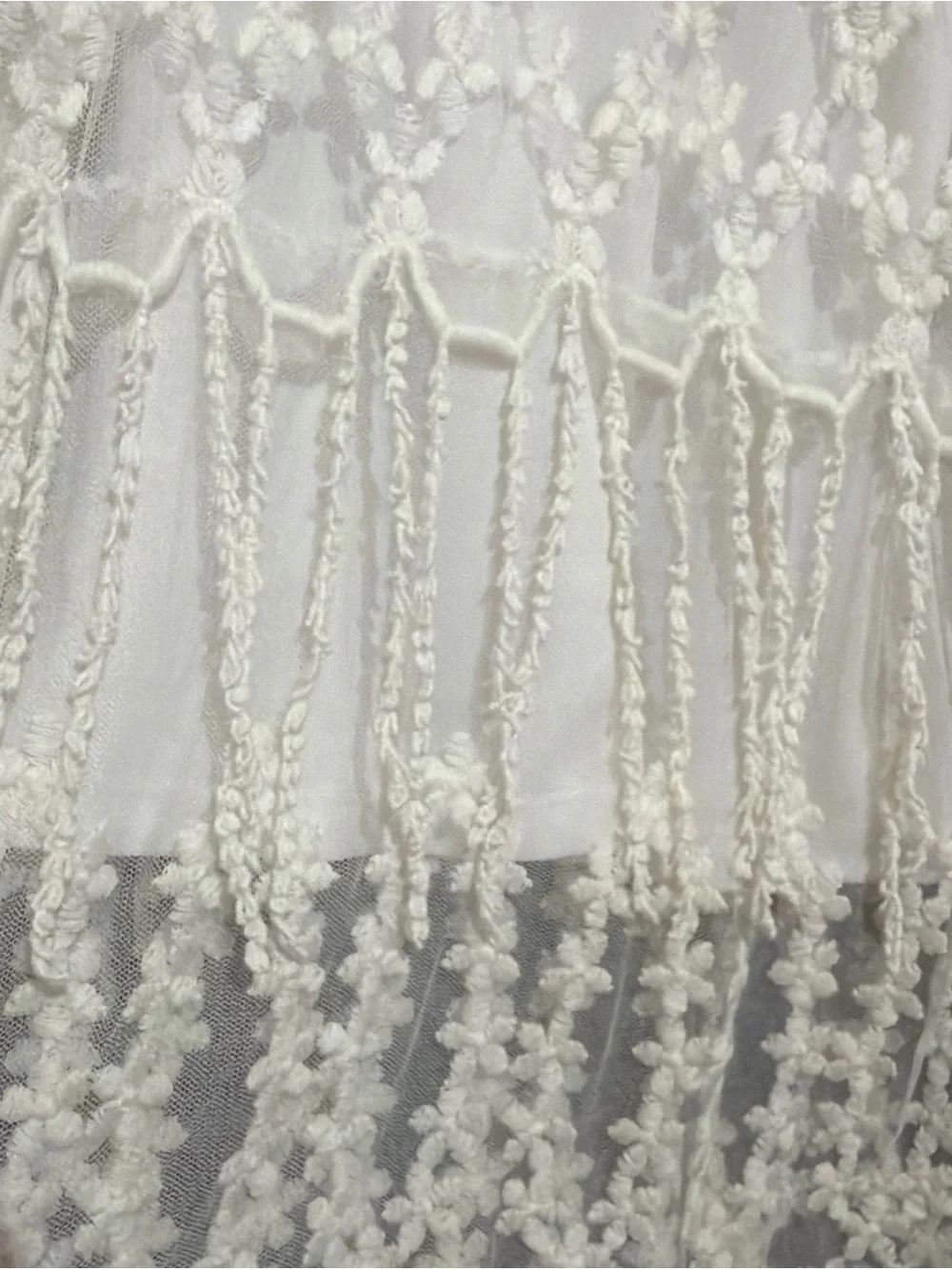 Vintage Sundance White Crochet Lace Fringe tunic top with adjustable tank SzM